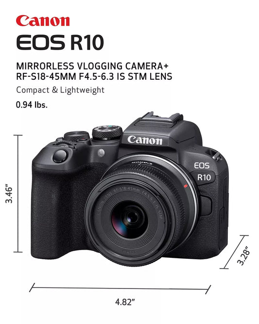 Canon EOS R10 Mirrorless VLOG Camera with the RF-S 18-45mm f/4.5-6.3 IS STM lens